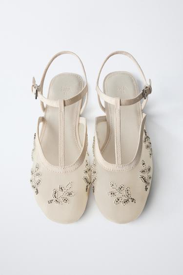 BALLERINES OUVERTES À L'ARRIÈRE BRODÉES FANTAISIE - Blanc écru de Zara - Image 3