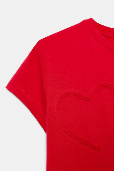 SHORT SLEEVE HEART T-SHIRT - Red by Zara - Image 5