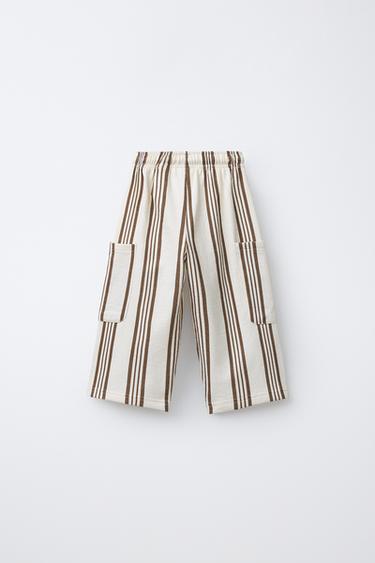 PANTALON À RAYURES - Écru / Marron de Zara - Image 1