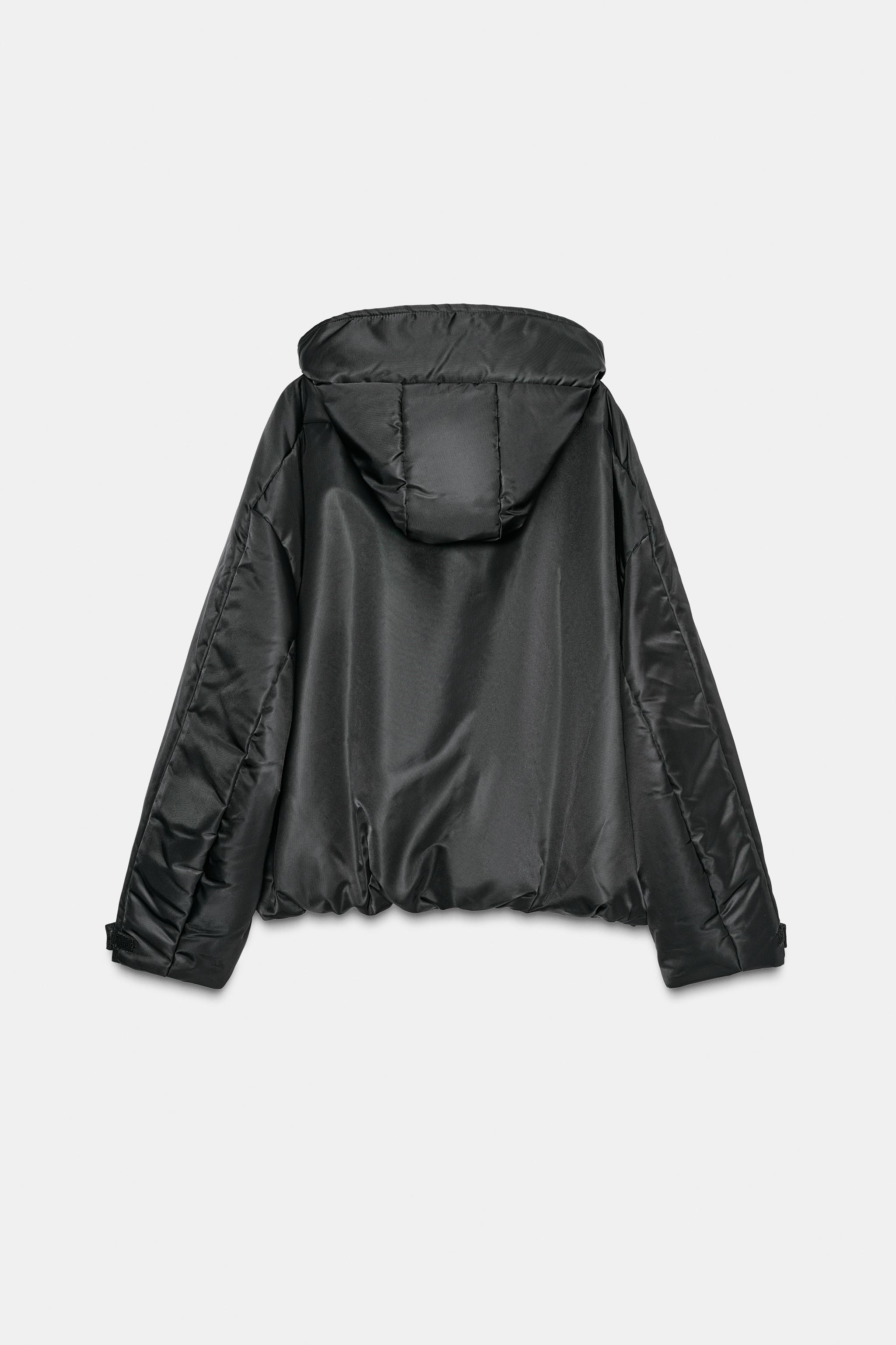 撥水防風フード付きキルティングジャケット - ブラック | ZARA