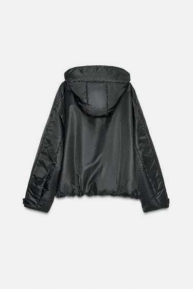 WATER-REPELLENT WINDPROOF PUFFER JACKET WITH HOODIE - Black by Zara - Image 5