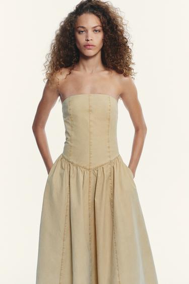 STRAPLESS DRESS - camel by Zara - Image 1