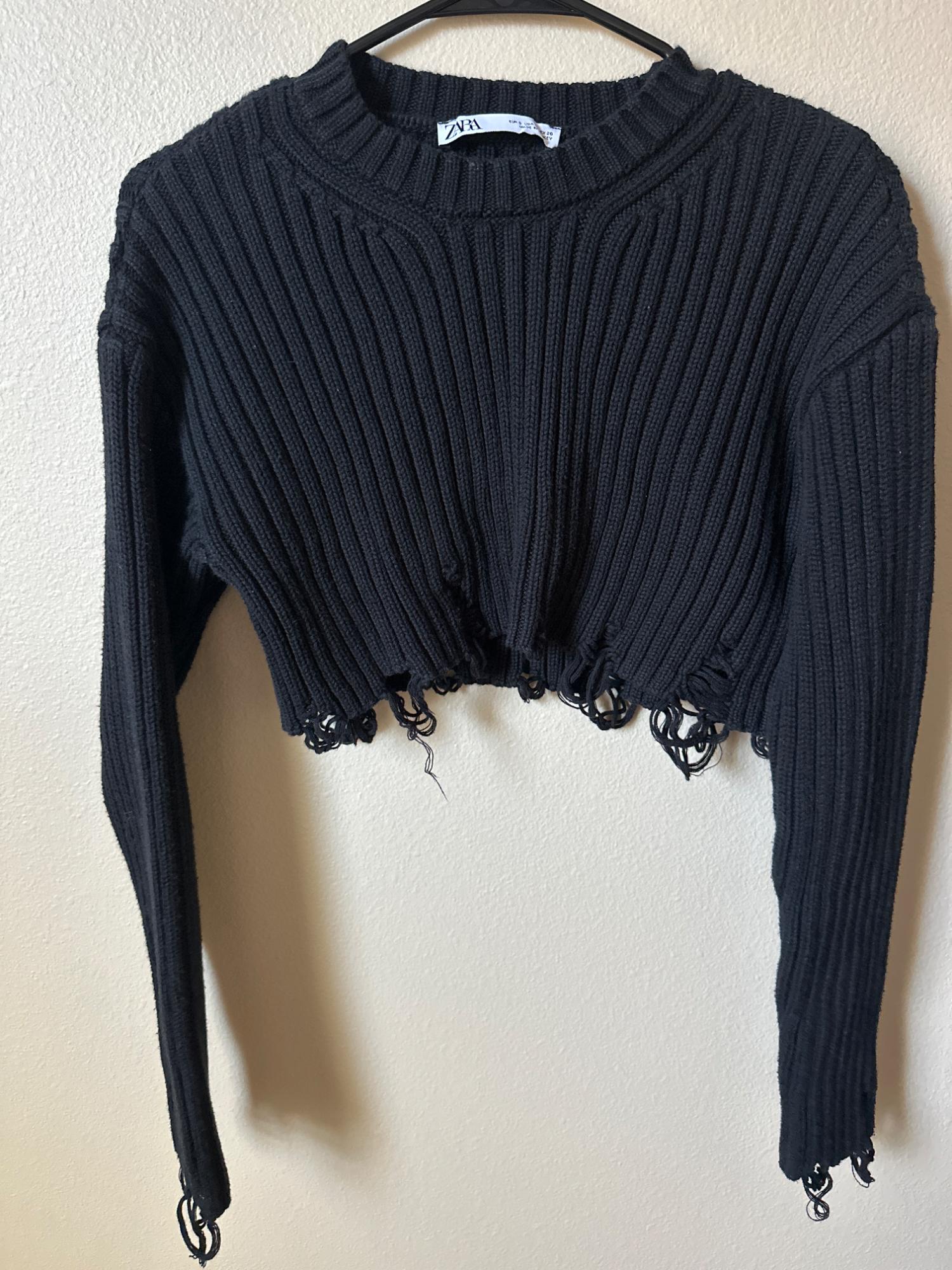 RIPPED CROPPED KNIT SWEATER SECOND HAND | Zara Preowned