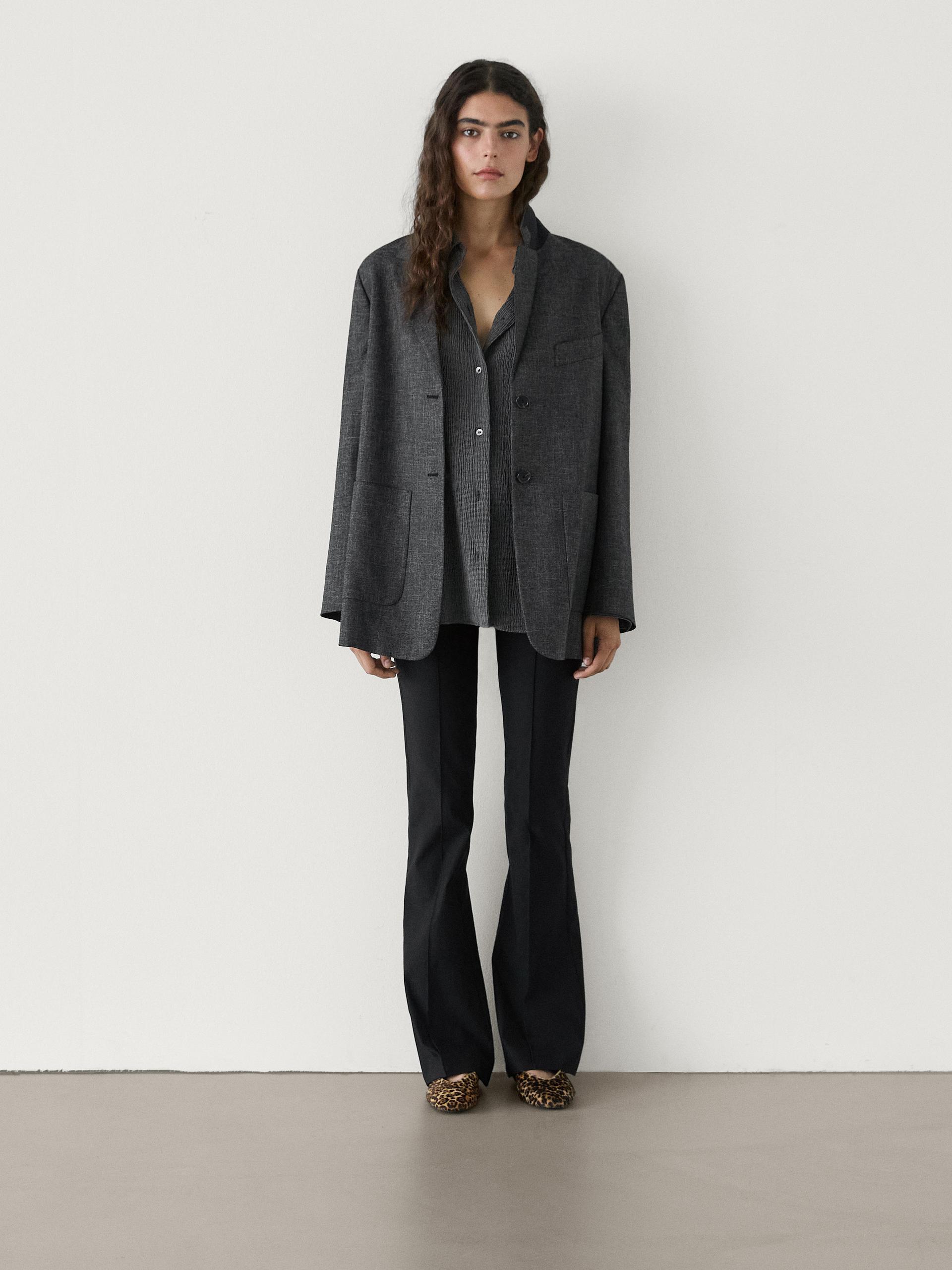 Long blazer melange pockets - Black | ZARA United States