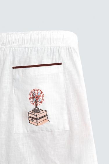 RELAXED FIT BERMUDA SHORTS WITH CONTRAST EMBROIDERY - Ecru by Zara - Image 10