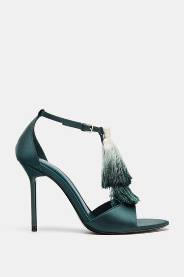 Zara TASSEL HEELED SANDALS - Turquoise Blue - Image 0