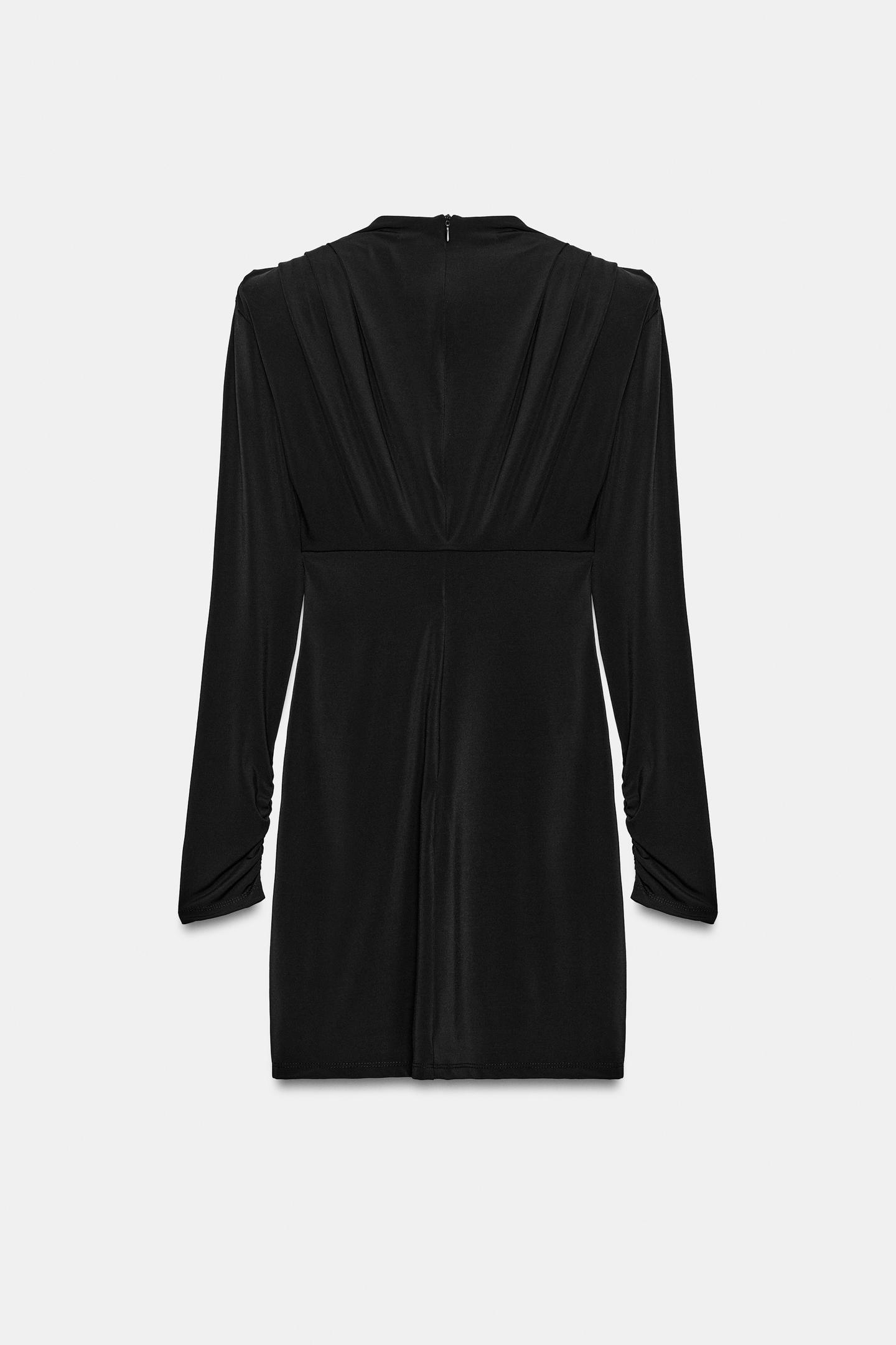 Женское платье Zara Pleated Mini Dress with Shoulder Pads, цвет: Чёрный — фото 6