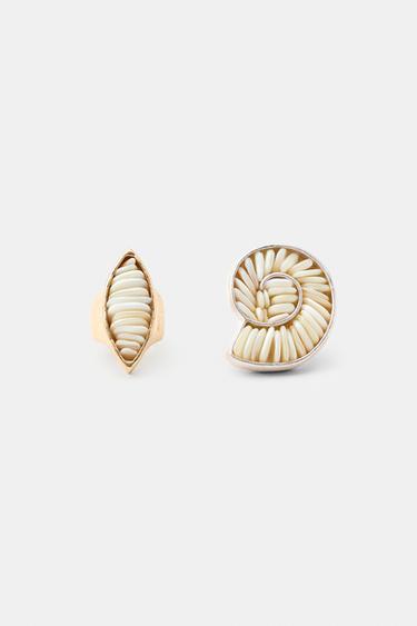 PACK OF 2 OVAL SHELL MAXI RINGS - Ecru by Zara