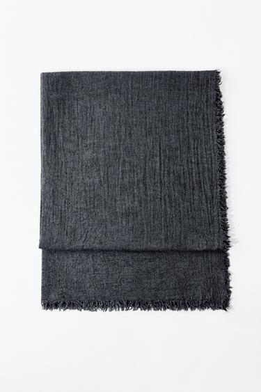 Zara FRINGED WOOL SCARF - Gray