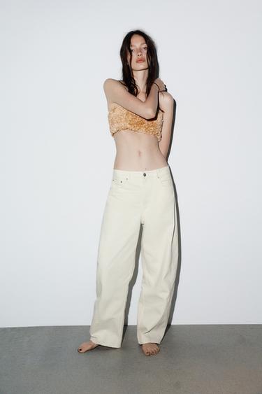 Zara TRF MID-RISE BAGGY BALLOON JEANS - Oyster-white