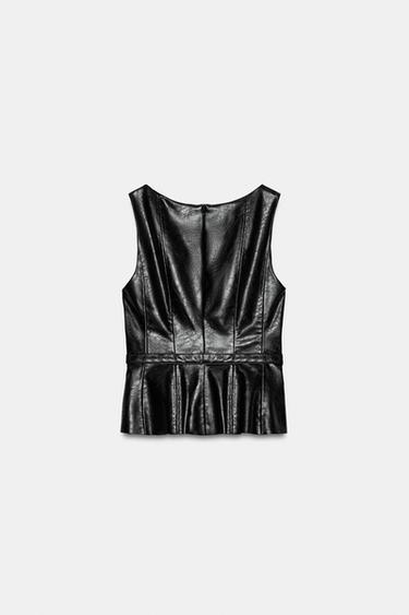FAUX LEATHER BELTED TOP - Black by Zara - Image 7