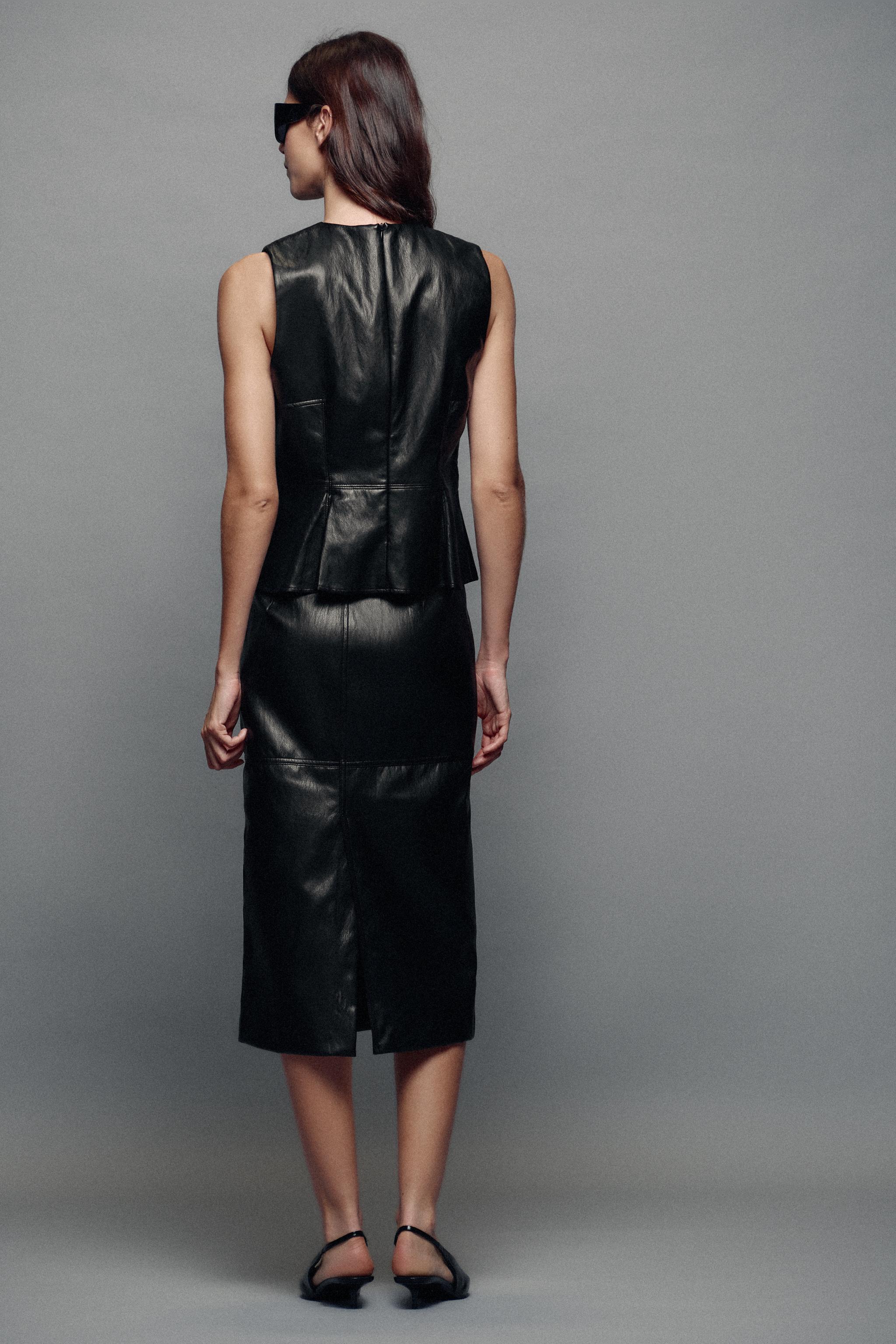 FAUX LEATHER EFFECT MIDI SKIRT