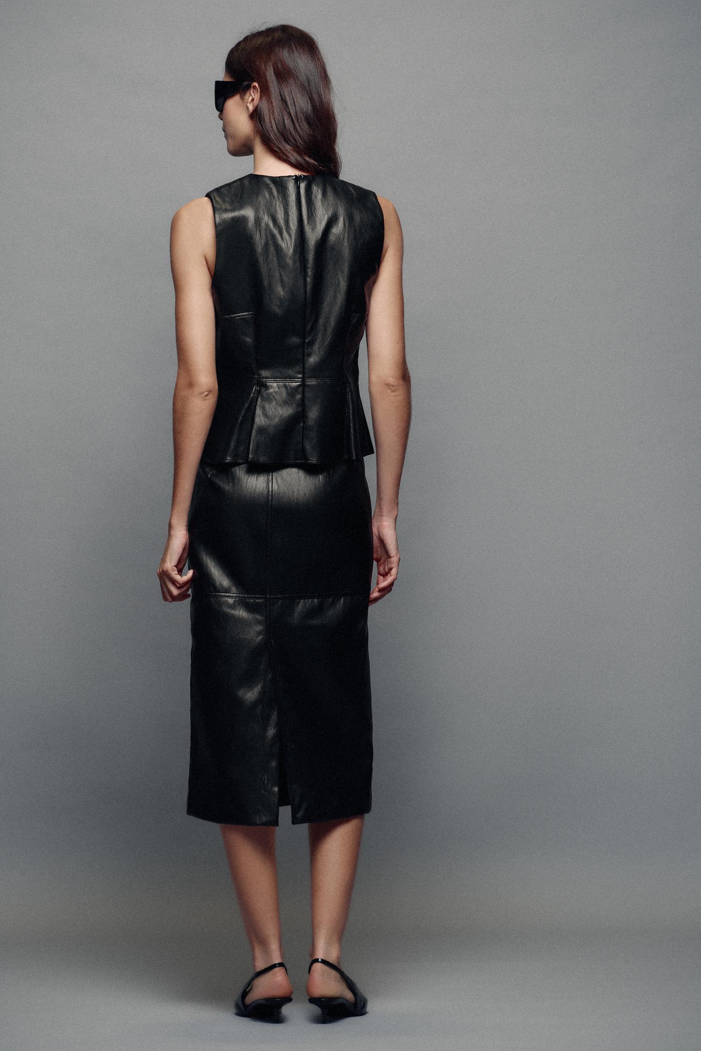 Женская юбка Zara Faux Leather Effect MIDI, цвет: Чёрный — фото 3