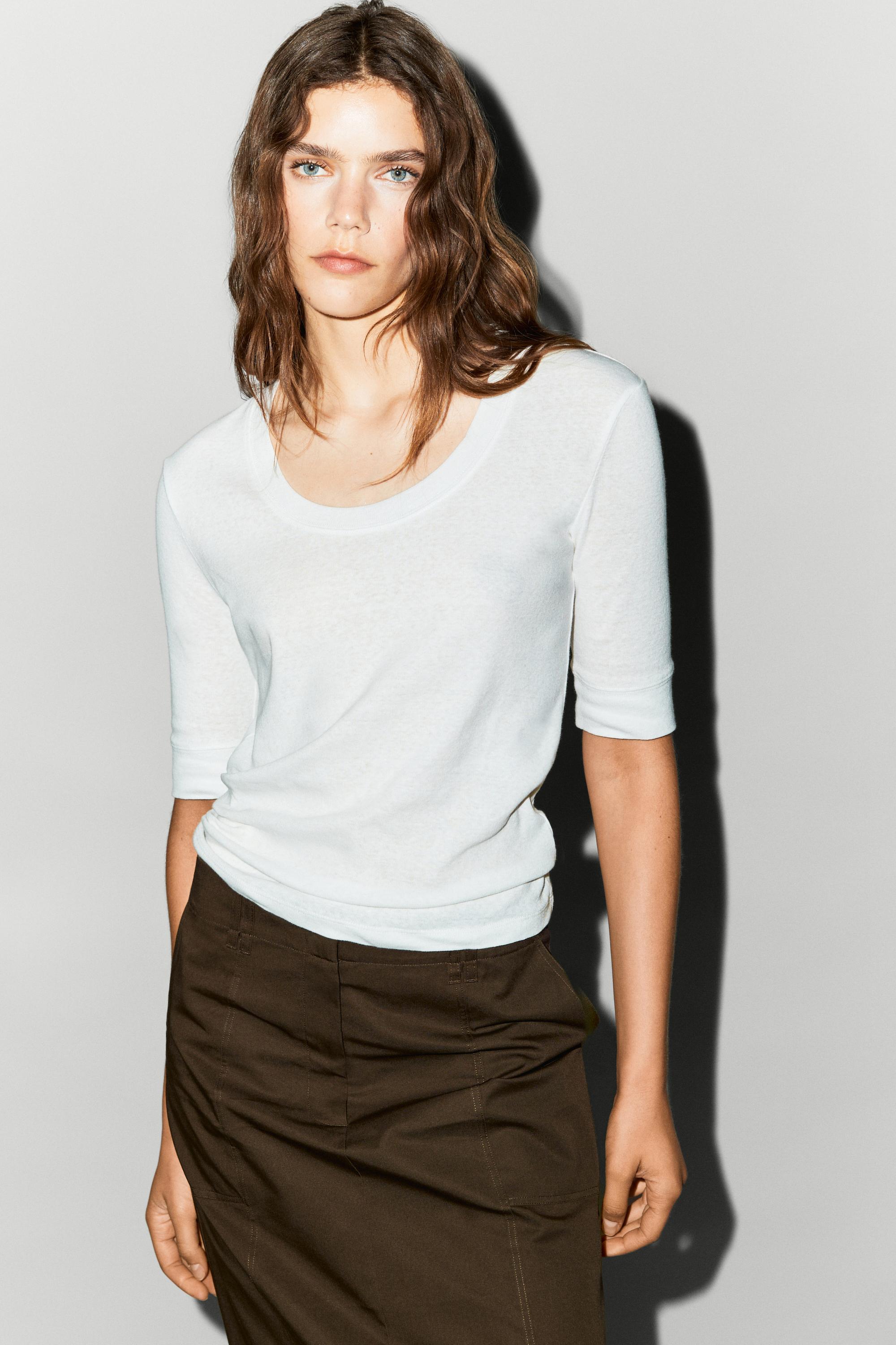 100% cotton scoop neck T-shirt — Oyster-white