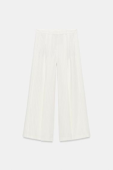 PANTALON LARGE À RAYURES ZW COLLECTION - Jaune pastel de Zara - Image 4