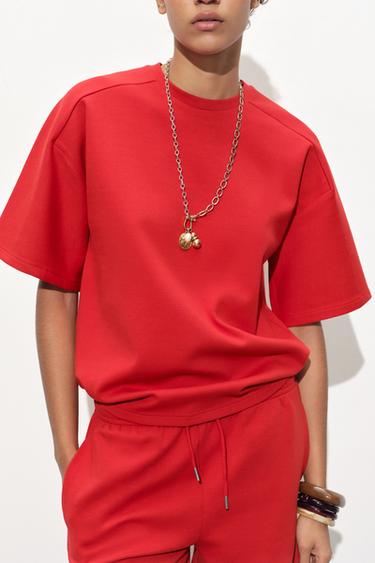 SHORT SLEEVE INTERLOCK SWEATSHIRT - Red by Zara - Image 1
