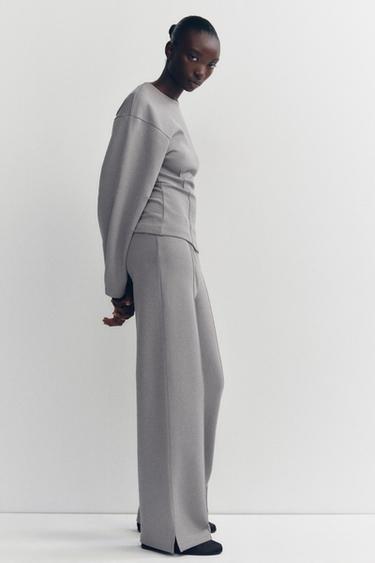 INTERLOCK KNIT TROUSERS WITH VENTS - Grey by Zara