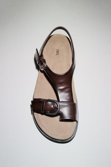 FLAT LEATHER SANDALS - Chocolate Brown by Zara