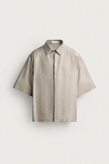Zara 休閒版飄逸襯衫 - 灰色 / 棕黃色