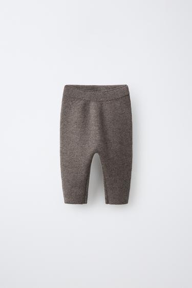 Zara WOOL AND CASHMERE KNIT LEGGINGS - Brown