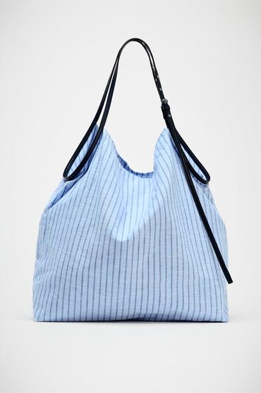 Zara STRIPED WOVEN SHOPPER - Blue