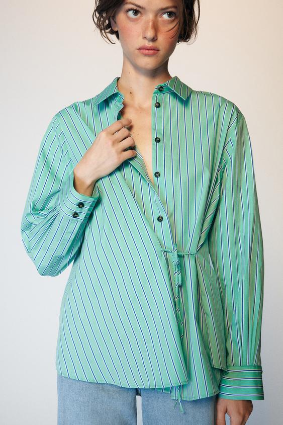 CAMISA RAYAS CRUZADA - Verde / Azul de Zara - Imagen 0