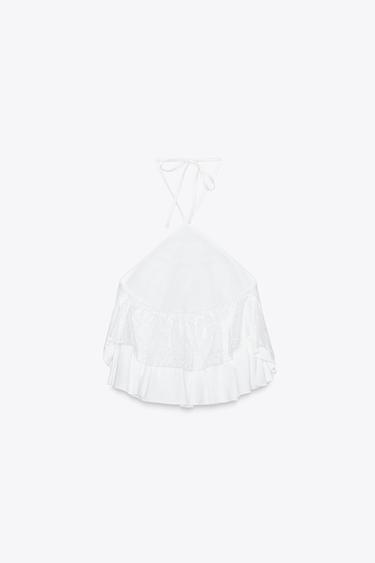 HALTER TOP WITH RUFFLES - White by Zara - Image 6