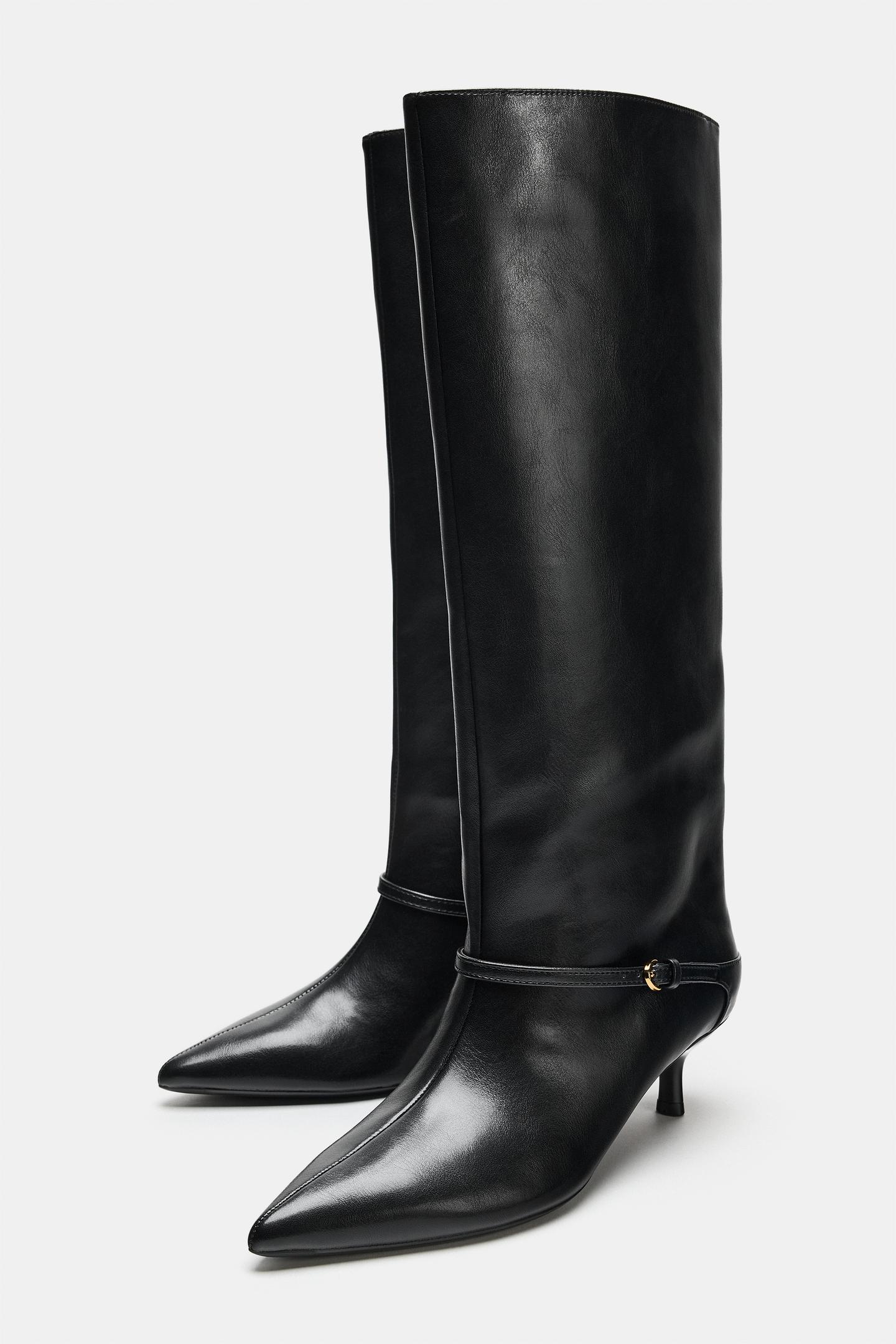 Женские ботинки Zara Buckled Kitten Heel Tall, цвет: Чёрный — фото 5