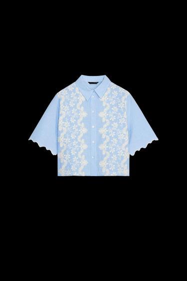 KURZES HEMD MIT STICKEREI - Himmelblau von Zara - Bild 0