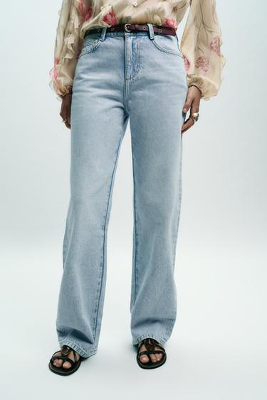 Z1975 REGULAR FIT HIGH-WAIST JEANS WITH BELT - Light blue by Zara