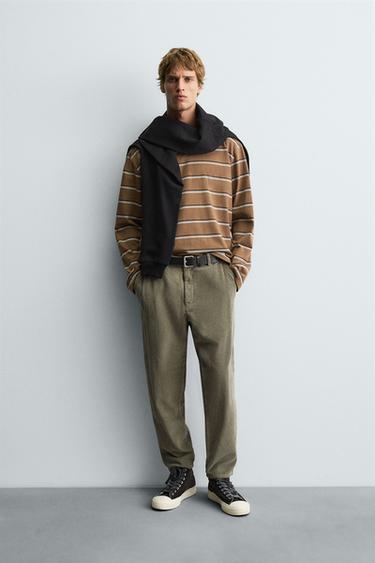 PANTALON CARROT FIT EN VELOURS CÔTELÉ - Kaki clair de Zara