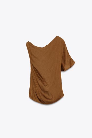 ASYMMETRIC SATIN TOP WITH APPLIQUÉ - Tobacco by Zara - Image 7