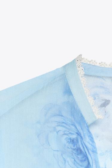 FLORAL PRINT BLOUSE - Blue/White by Zara - Image 6