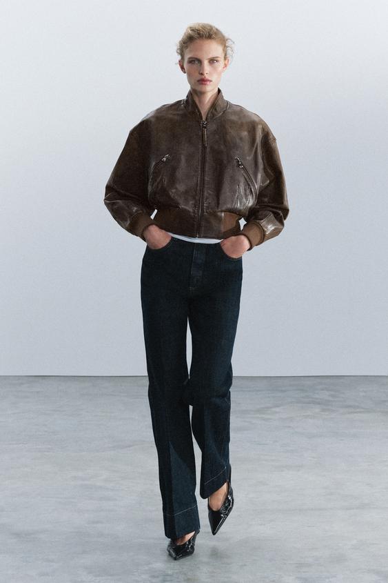 ZW COLLECTION 100% LEATHER CROPPED JACKET - Brown by Zara - Image 0