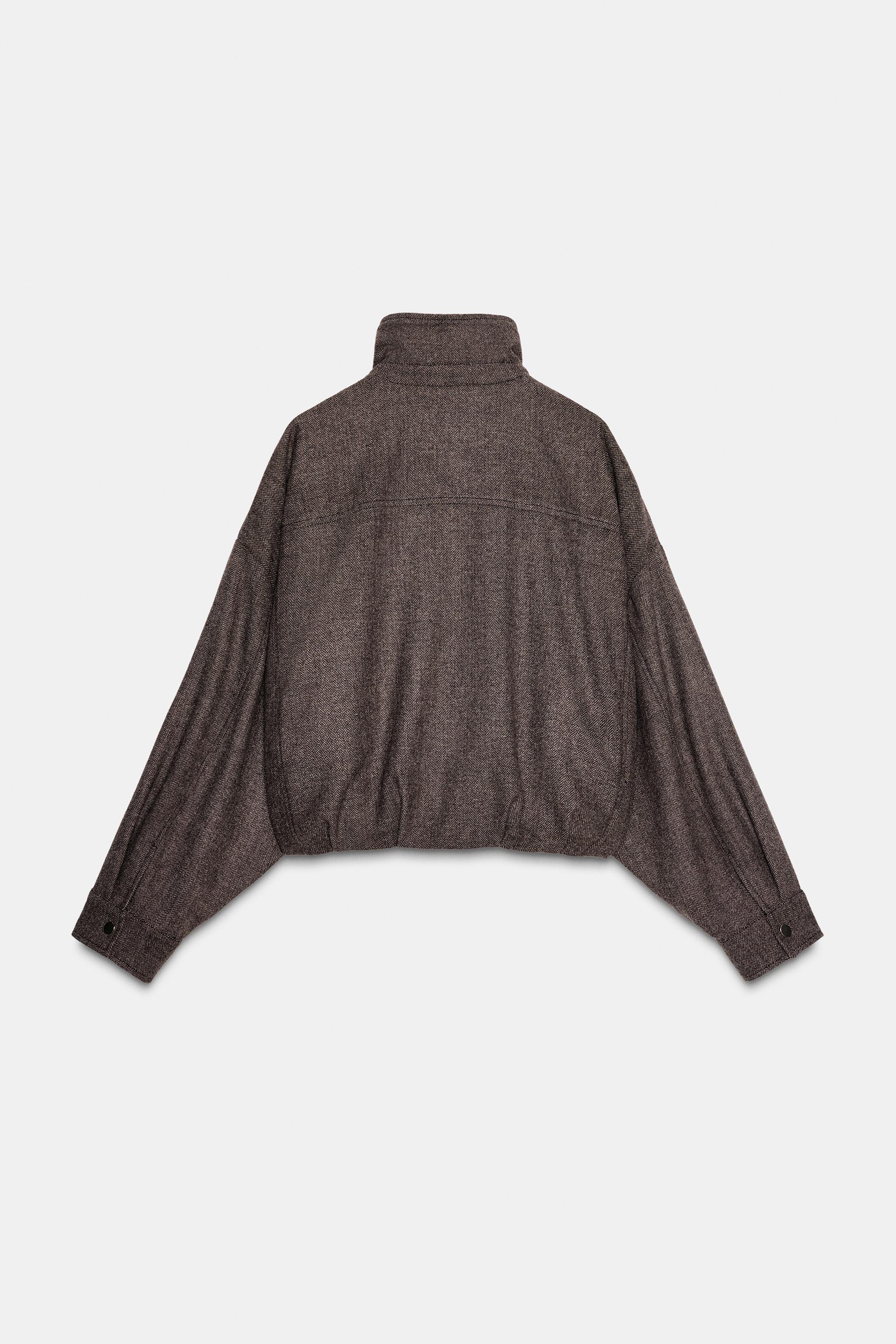 ZARA バルーンヘリンボーンボンバージャケット HERRINGBONE BALLOON BOMBER JACKET - Brown | ZARA Spain