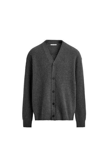 WOOL TEXTURED CARDIGAN - Grey by Zara