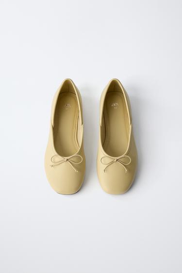 LEATHER BALLET FLATS - Yellow by Zara - Image 3