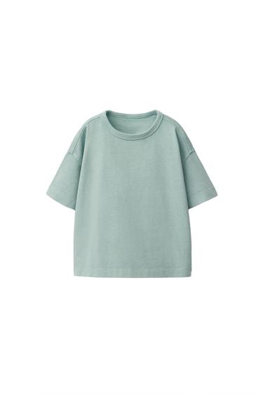 טי שירט חלקה בצביעת GARMENT DYE - ירוק דהוי של Zara