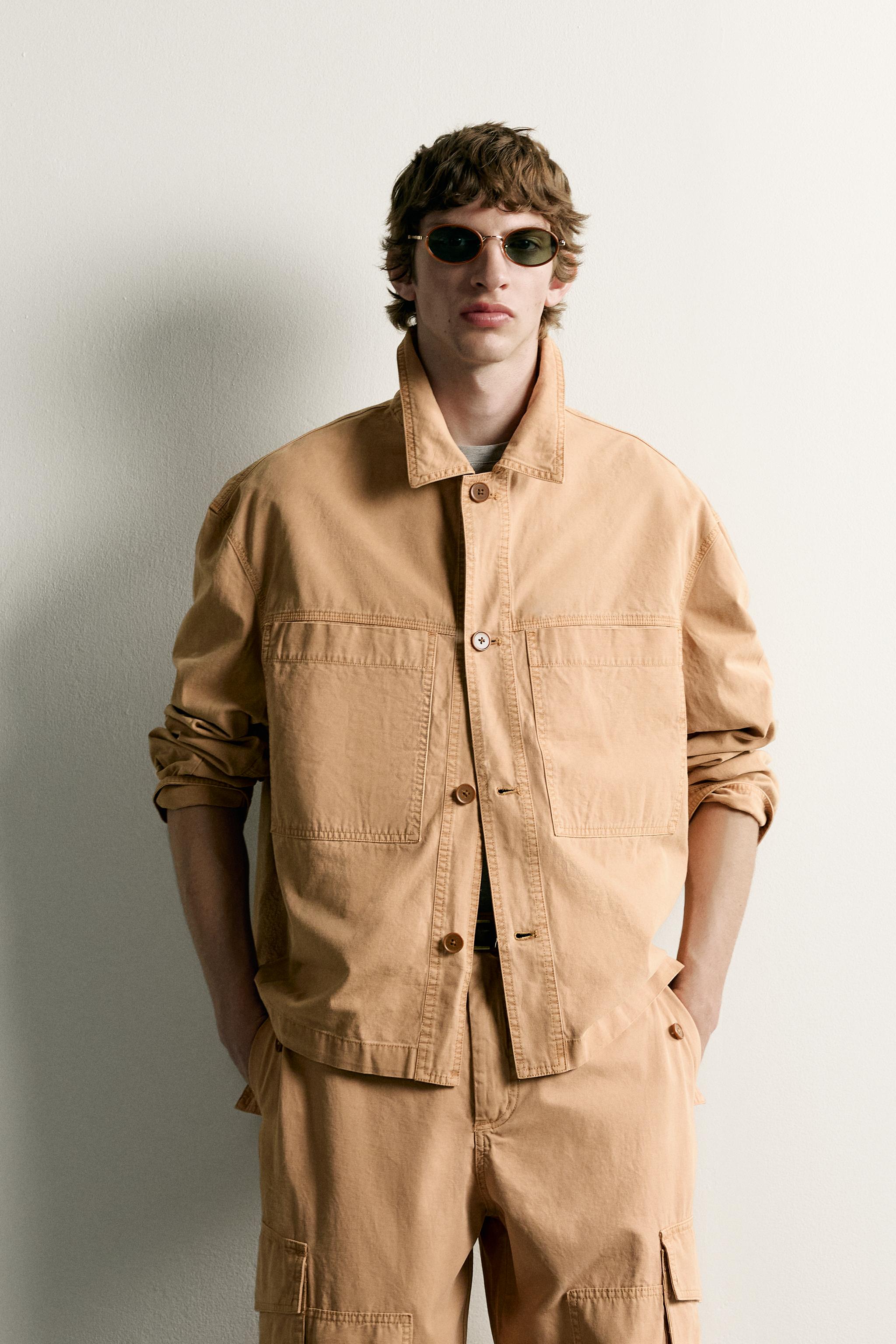 RELAXED FIT POCKET OVERSHIRT — taupe brown