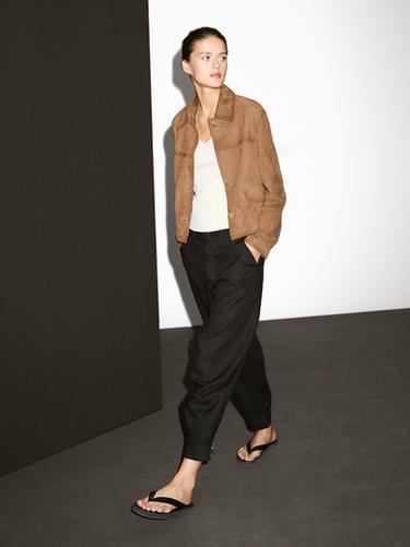Cazadora piel ante botones forrados - marron/blanco de Zara - Imagen 0