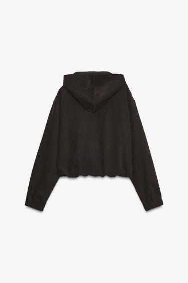 Zara HOODED BOMBER JACKET - Dark brown