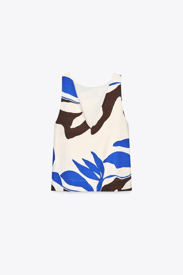 FLORAL PRINT BEADED TOP - Ecru / Blue de Zara - Image 4