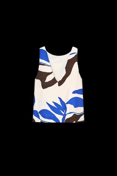 FLORAL PRINT BEADED TOP - Ecru / Blue by Zara