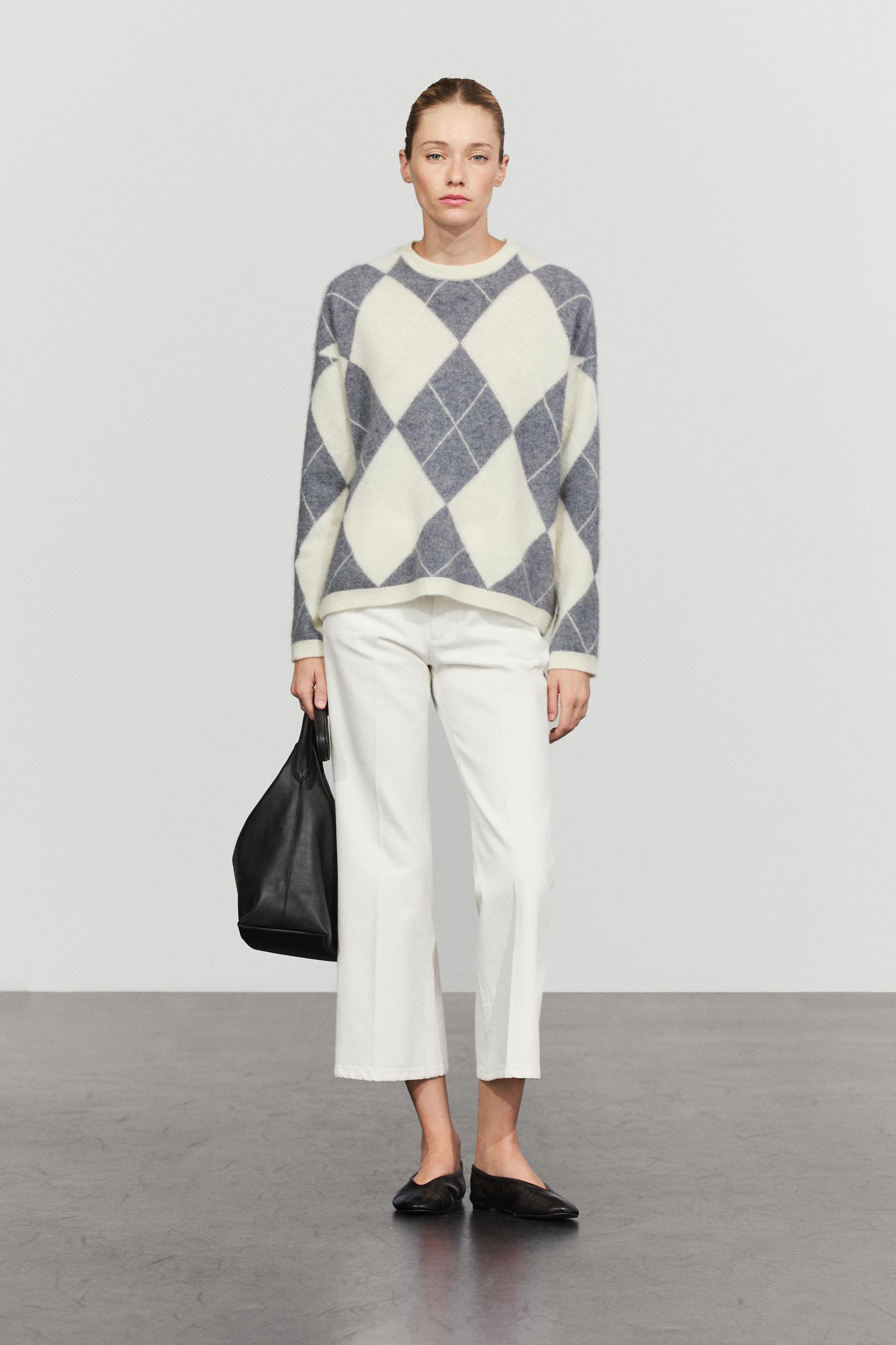 Pull en maille à losanges et mélange de laine