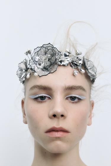 FAUX PEARL FLORAL HEADBAND - Silver by Zara