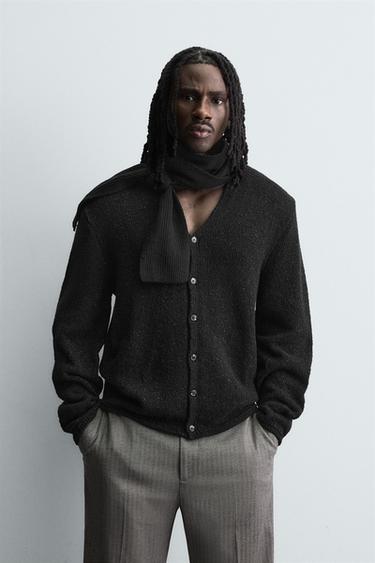 SHINY TEXTURED CARDIGAN - Black by Zara
