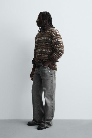 PULL EN JACQUARD GÉOMÉTRIQUE - Marron de Zara - Image 3