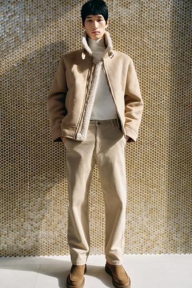 Zara 標準版燈芯絨長褲 - 淺米色