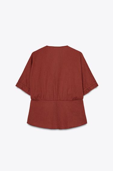 LACE TRIM LINEN BLEND TOP - Terracotta by Zara - Image 6