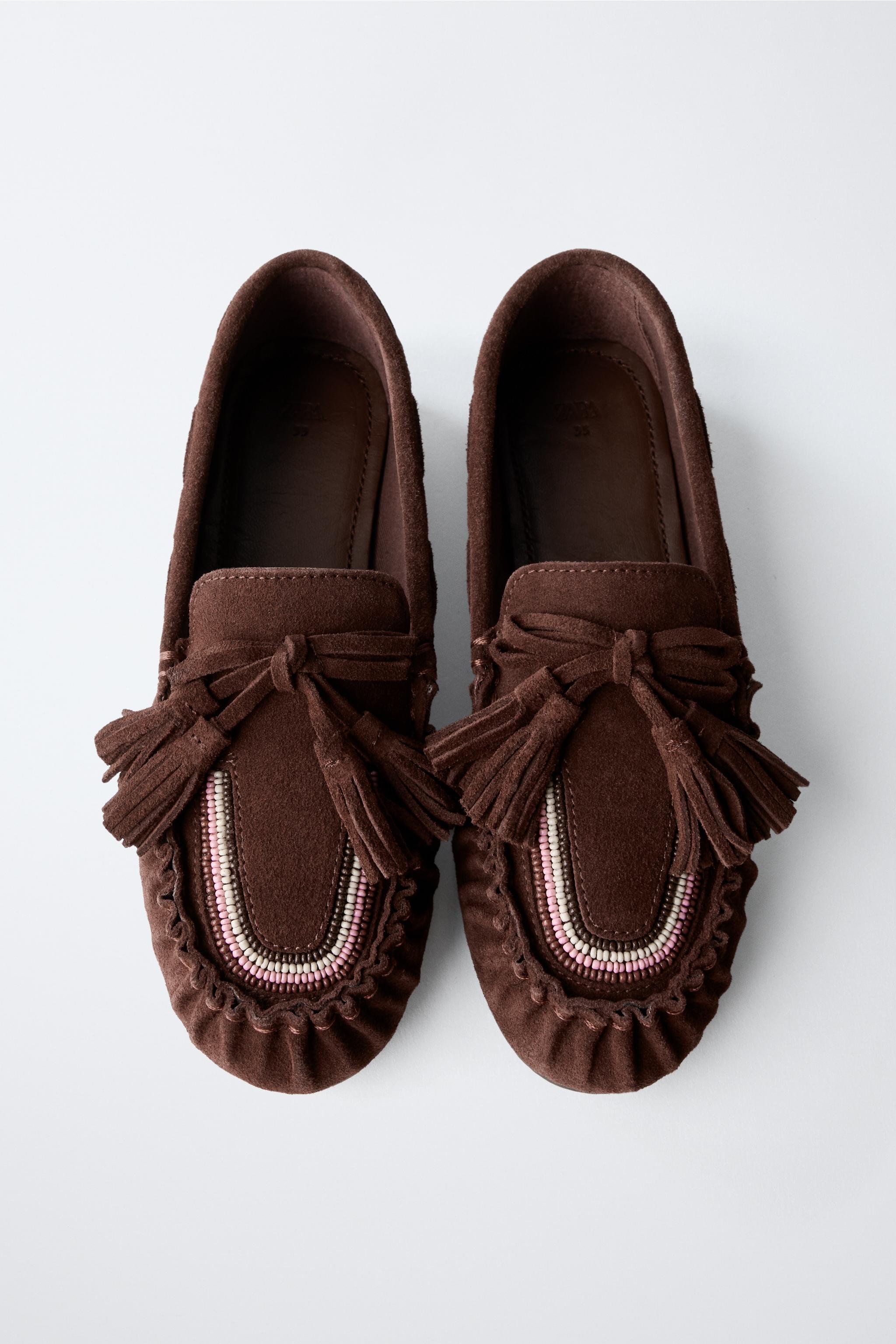 LEATHER TASSEL LOAFERS - Maroon | ZARA United States